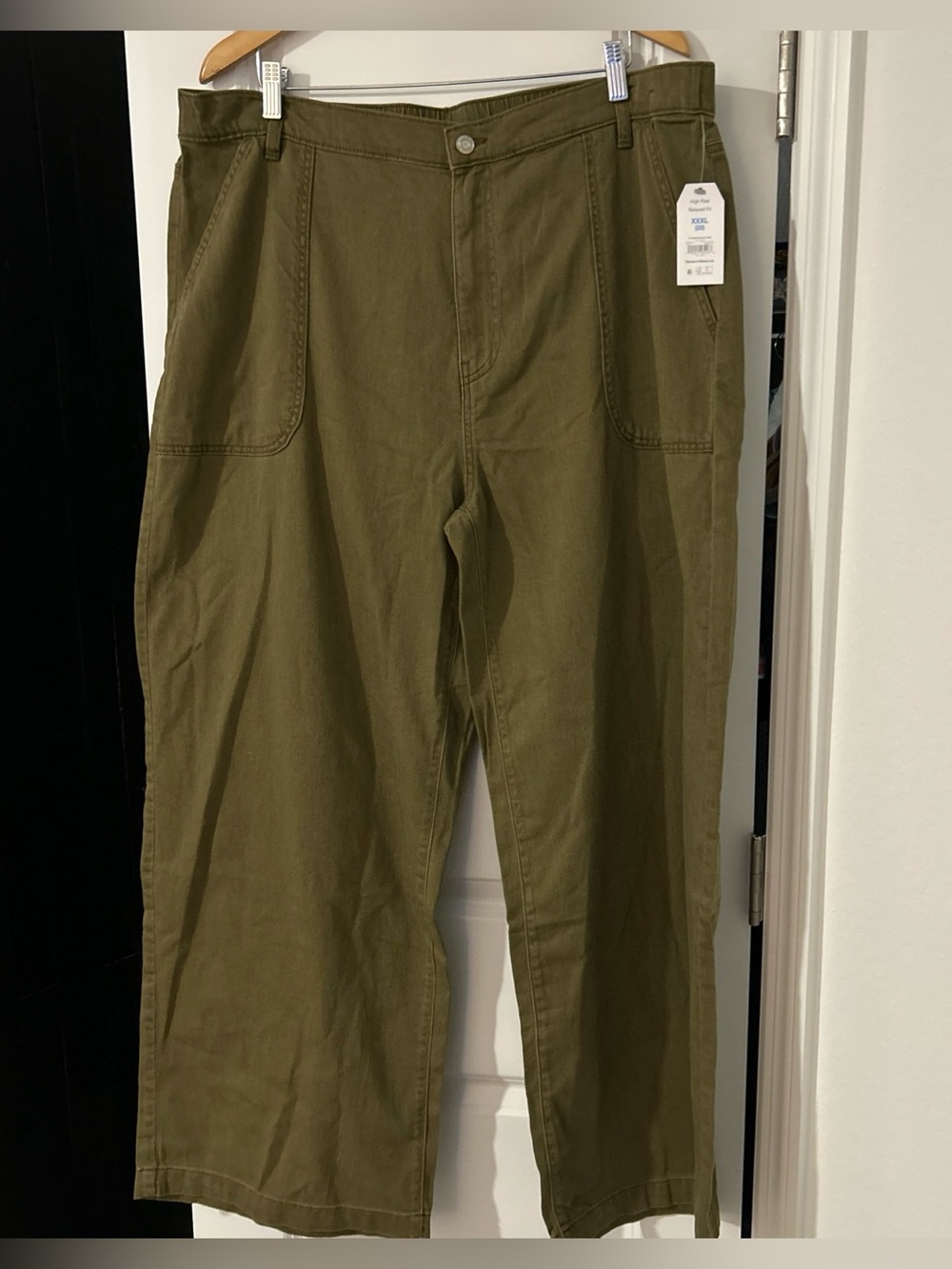 Time and Tru Women's High Rise Draped Utility Jeans, XXXL- NWT- Olive